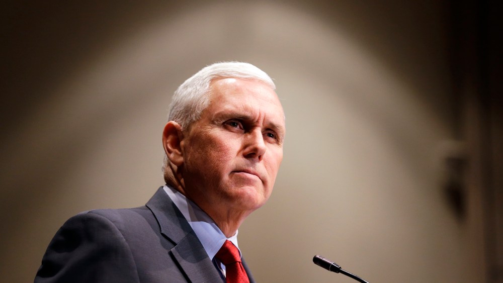 Indiana Gov. Mike Pence pauses during a speech in Indianapolis, on Jan. 27, 2015. (Photo by Michael Conroy/AP)
