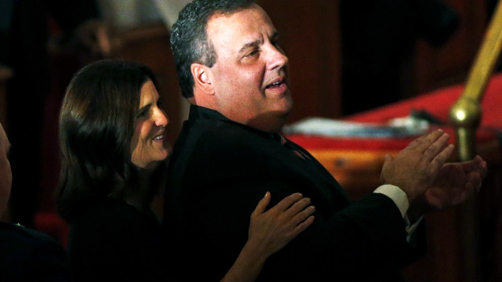 Chris Christie and his wife Mary Pat attend a prayer service in celebration of his inauguration, Jan. 21, 2014.