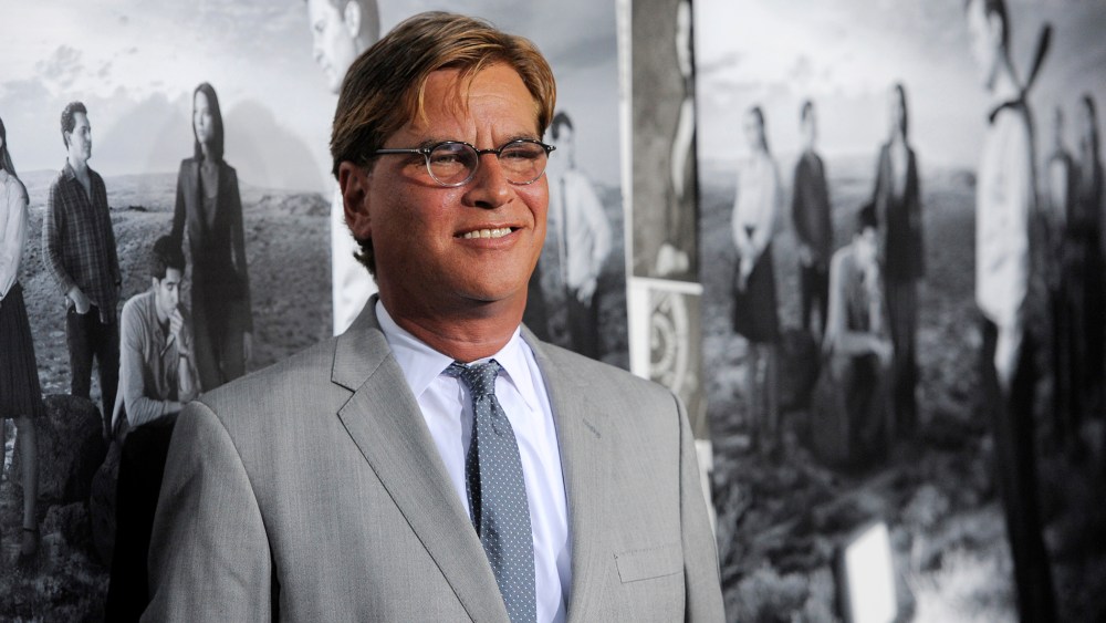 Aaron Sorkin, creator/executive producer of "The Newsroom," poses at the season 2 premiere of the HBO series at the Paramount Theater on July 10, 2013 in Los Angeles. (Chris Pizzello/Invision/AP)