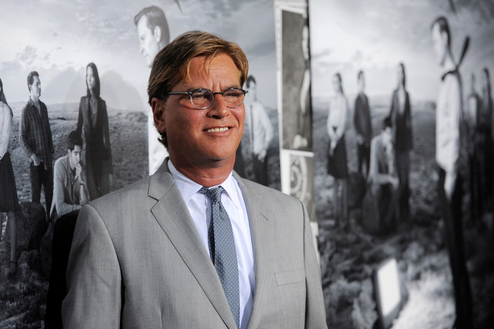 Aaron Sorkin, creator/executive producer of "The Newsroom," poses at the season 2 premiere of the HBO series at the Paramount Theater on July 10, 2013 in Los Angeles. (Chris Pizzello/Invision/AP)