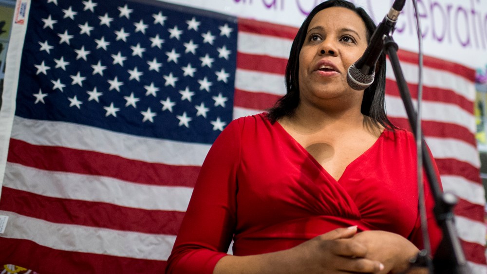Virginia Democratic Party Chair and state delegate Charniele Herring speaks in Alexandria, Va., on on March 1, 2014. (Photo by Bill Clark/CQ Roll Call/Getty)
