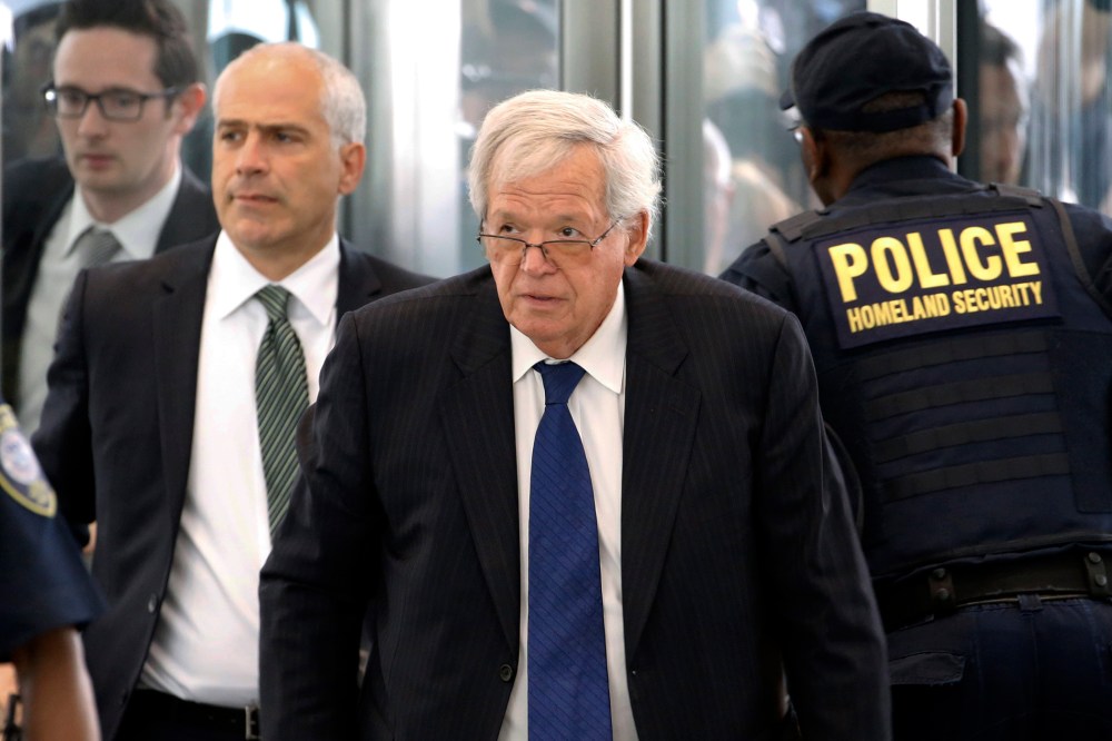 Former House Speaker Dennis Hastert arrives at the federal courthouse, June 9, 2015, in Chicago for his arraignment on federal charges that he broke federal banking laws and lied about the money when questioned by the FBI. (Charles Rex Arbogast/AP)
