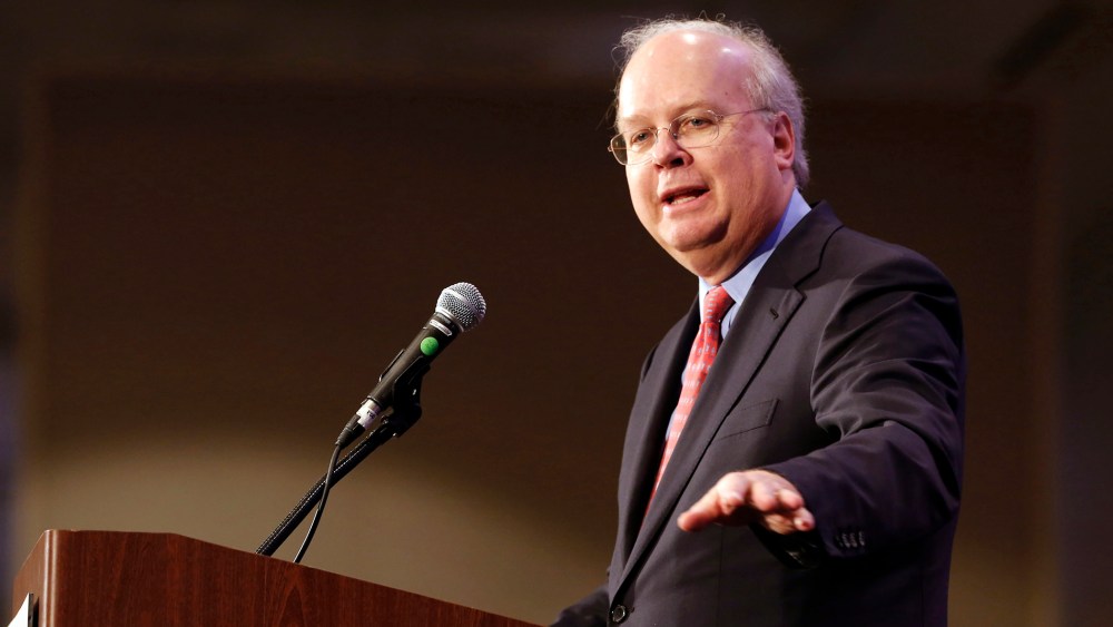 Republican strategist Karl Rove gestures while at a luncheon at the California Republican Party convention,  in Sacramento, Calif., Saturday, March 2, 2013.