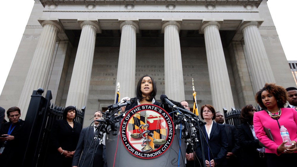 In this Friday, May 1, 2015 file photo, Marilyn Mosby, Baltimore's top prosecutor, speaks during a news conference in Baltimore. (Photo by Alex Brandon/AP)