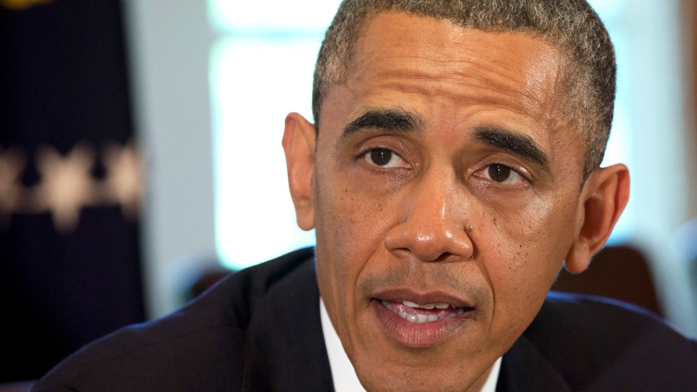 President Barack Obama speaks during a meeting with Defense Secretary Chuck Hagel, Joint Chiefs Chairman Gen. Martin Dempsey, and the service secretaries, service chiefs, and senior enlisted advisers to discuss sexual assault in the military in the...
