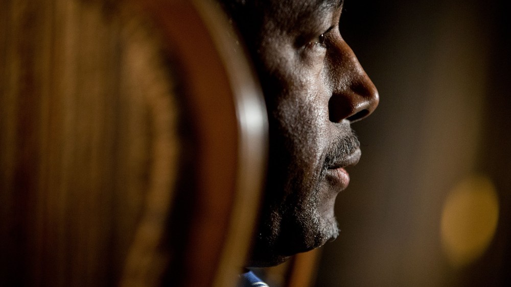 Dr. Ben Carson speaks during an interview with The Associated Press in his home in Upperco, Md., Dec. 23, 2015. (Photo by Andrew Harnik/AP)