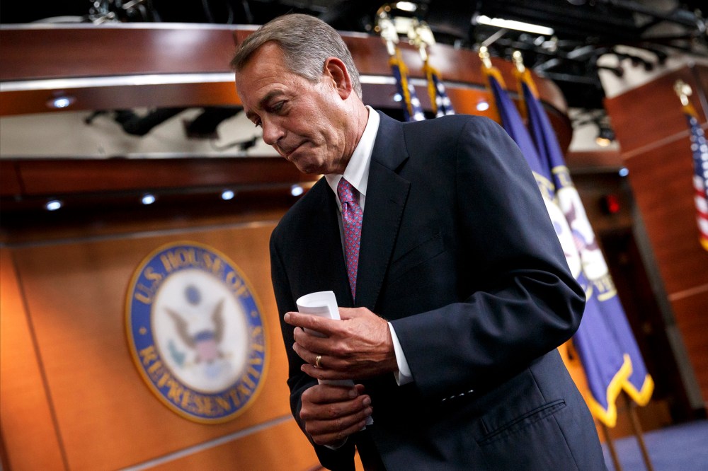 House Speaker John Boehner of Ohio wraps up a news conference on his legislative agenda, March 26, 2014, in Washington, D.C.