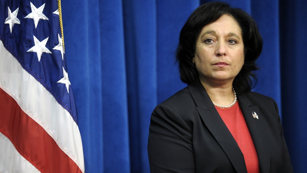 Drug Enforcement Administration (DEA) Administrator Michele Leonhart takes part in a news conference at DEA headquarters in Arlington, Va., July 26, 2012. (Photo by Cliff Owen/AP)