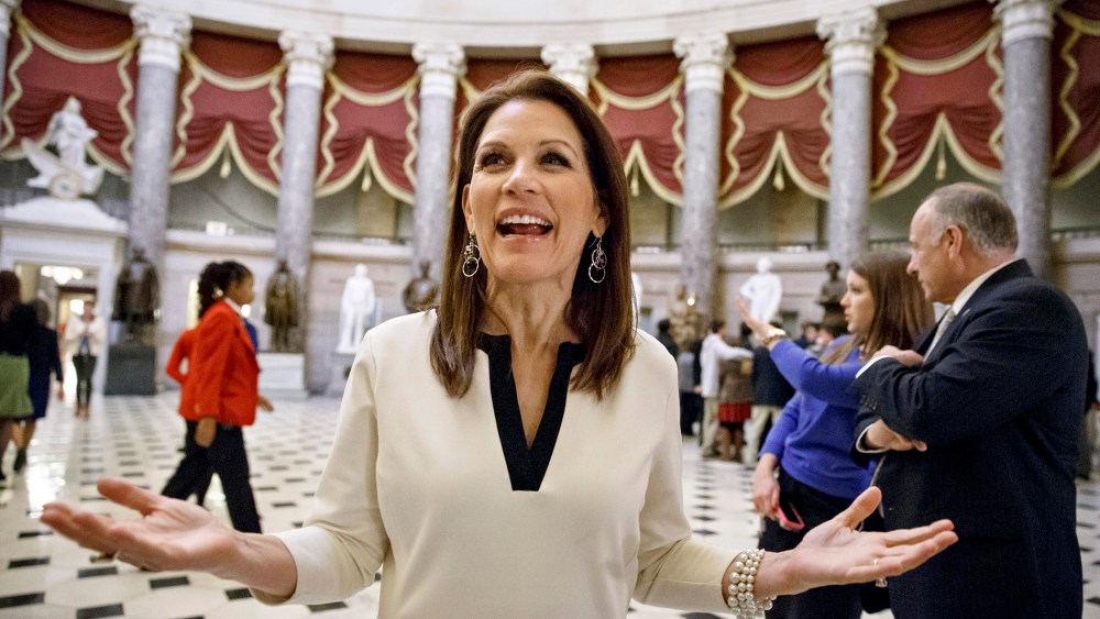 Rep. Michele Bachmann, R-Minn., speaks at the Capitol in Washington on Dec. 11, 2014. (Photo by J. Scott Applewhite/AP)