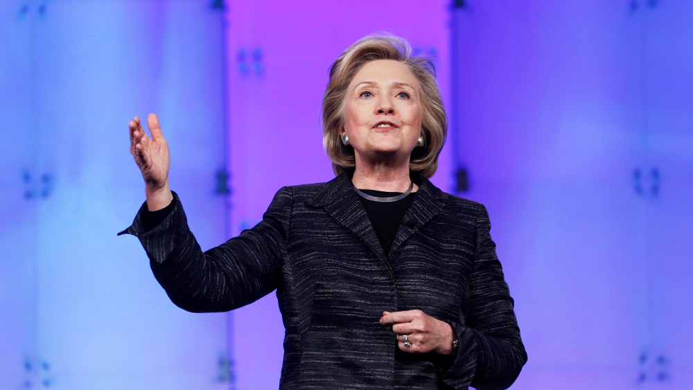 Hillary Rodham Clinton speaks during a keynote address at the Watermark Silicon Valley Conference for Women on Feb. 24, 2015, in Santa Clara, Calif. (Photo by Marcio Jose Sanchez/AP)