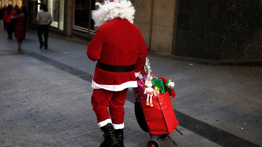 A man dressed as Santa Claus in Madrid, Spain on Dec. 1, 2013.