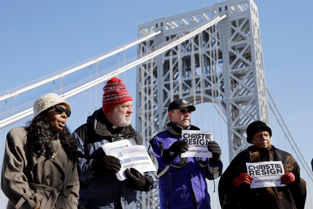 New Jersey residents protest near the George Washington Bridge, Feb. 11, 2014.