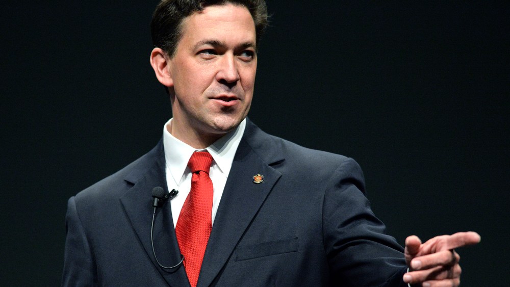 U.S. Senate candidate Chris McDaniel (R-Ms), speaks to a gathering at FreePAC Kentucky, April 5, 2014, at the Kentucky International Convention Center in Louisville, Ky.