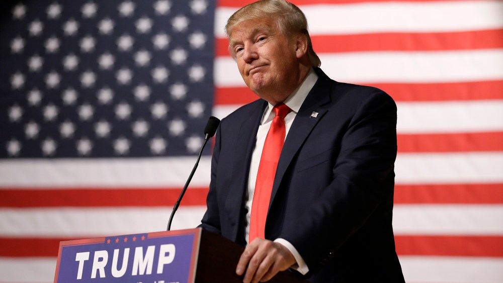 Republican presidential candidate Donald Trump speaks during a campaign stop at the Burlington Memorial Auditorium, Oct. 21, 2015, in Burlington, Ia. (Photo by Charlie Neibergall/AP)