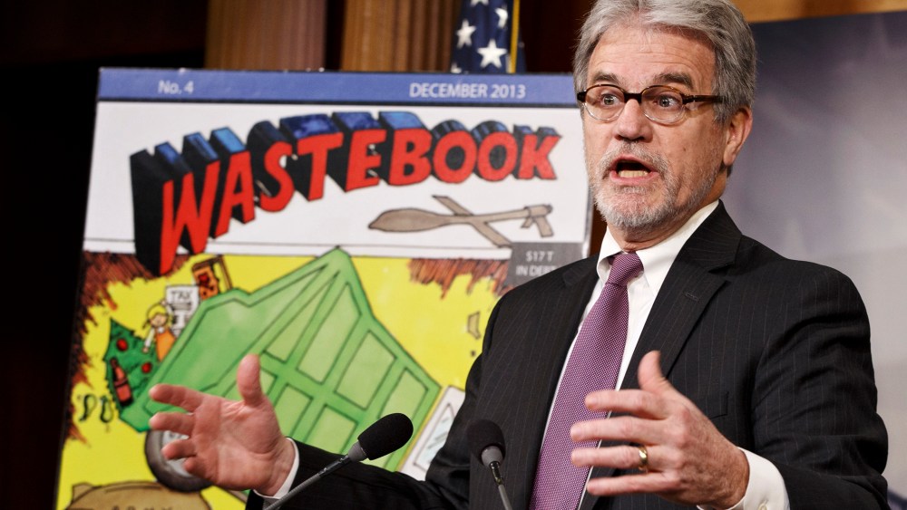 While the Senate debates the bipartisan budget plan, Sen. Tom Coburn, R-Okla., a longtime deficit hawk, outlines his annual Wastebook which points a critical finger at billions of dollars in questionable government spending,  Dec. 17, 2013.