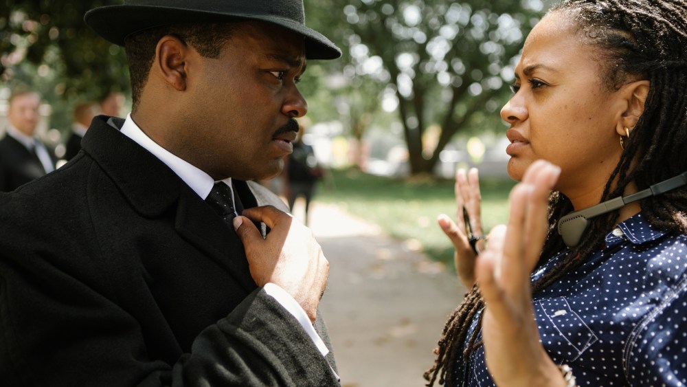 David Oyelowo, left, as Martin Luther King, Jr., discussing a scene with Director Ava DuVernay, right, on the set of the film, "Selma," from Paramount Pictures and Pathe. (Photo by Atsushi Nishijima/Paramount Pictures/AP)