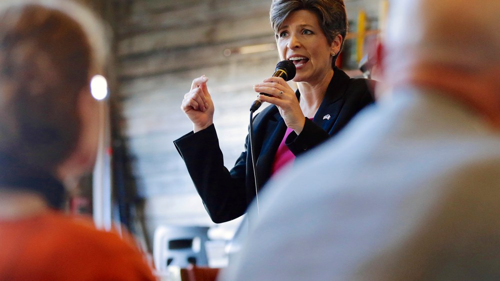 Republican Senate candidate Joni Ernst speaks to supporters during a campaign stop in Council Bluffs, Iowa, Oct. 31, 2014. (Photo by Nati Harnik/AP)