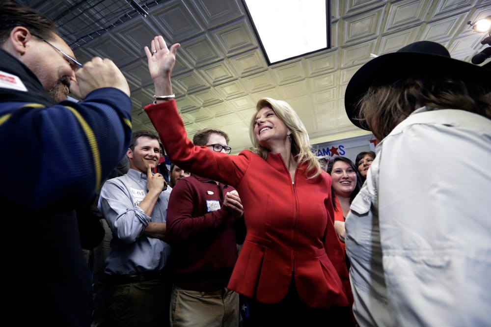 Texas Sen. Wendy Davis greats supporters at her campaign headquarters on March 4, 2014, in Fort Worth, Texas.