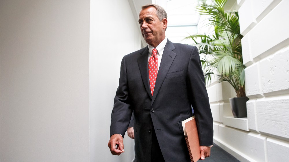 On the morning after President Barack Obama's State of the Union speech, House Speaker John Boehner of Ohio, arrives for a closed-door meeting with House Republicans, Jan. 21, 2015, on Capitol Hill in Washington. (Photo by J. Scott Applewhite/AP)