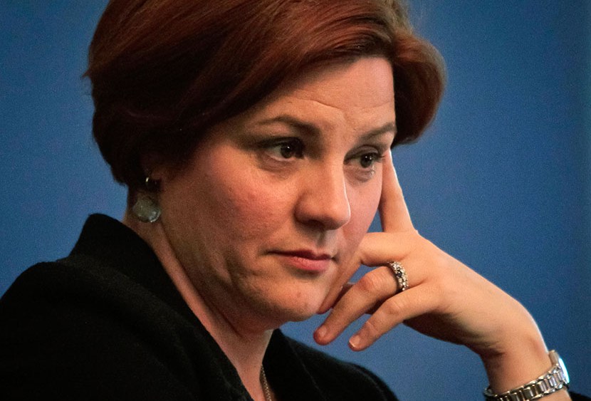 City Council Speaker Christine Quinn listens during a discussion about health and wellness on Tuesday, May 14, 2013, at Barnard College in New York. (Photo by Bebeto Matthews/AP)