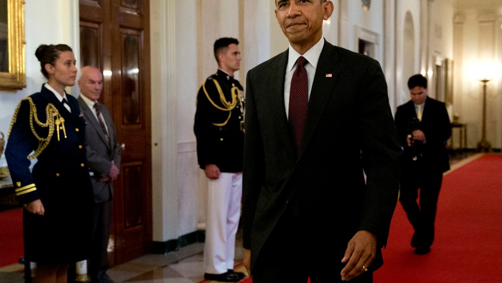 President Barack Obama arrives in the East Room of the White House in Washington, June 2, 2015. (Photo by Carolyn Kaster/AP)