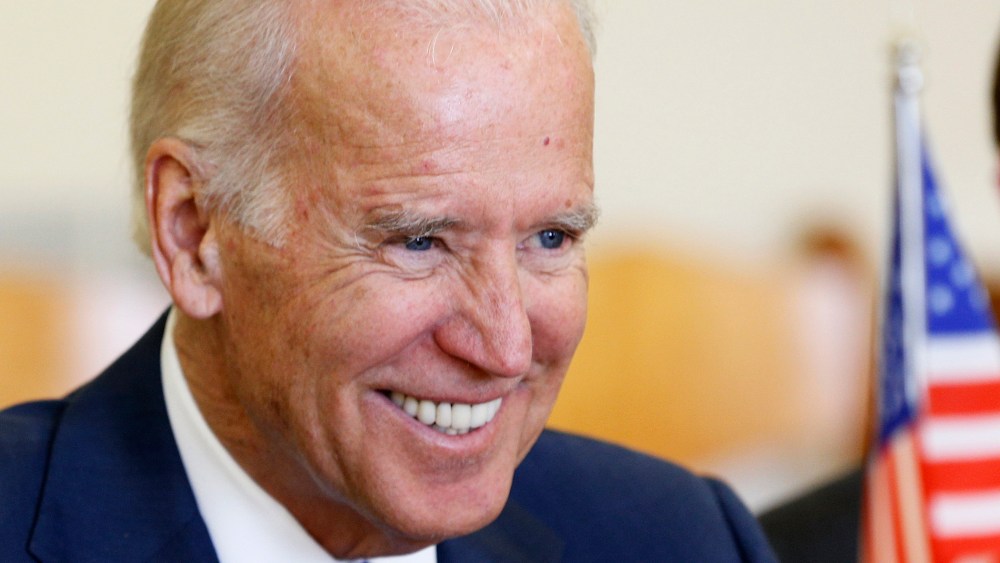 Vice President Joe Biden smiles during a meeting with Lithuania's President Dalia Grybauskaite and Liatvia's President Andris Berzins, March 19, 2014, in Vilnius, Lithuania.