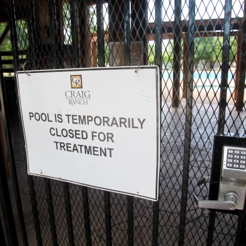 The Craig Ranch pool on June 8, 2015, in McKinney, TX, after a police officer was placed on administrative leave following the release of a video showing him pushing a teenage girl to the ground and pointing his gun at teens. (Photo by John L. Mone/AP)