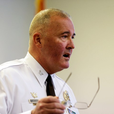 St. Louis County Police Chief Jon Belmar speaks during a news conference on Nov. 3, 2014, in Clayton, Mo.