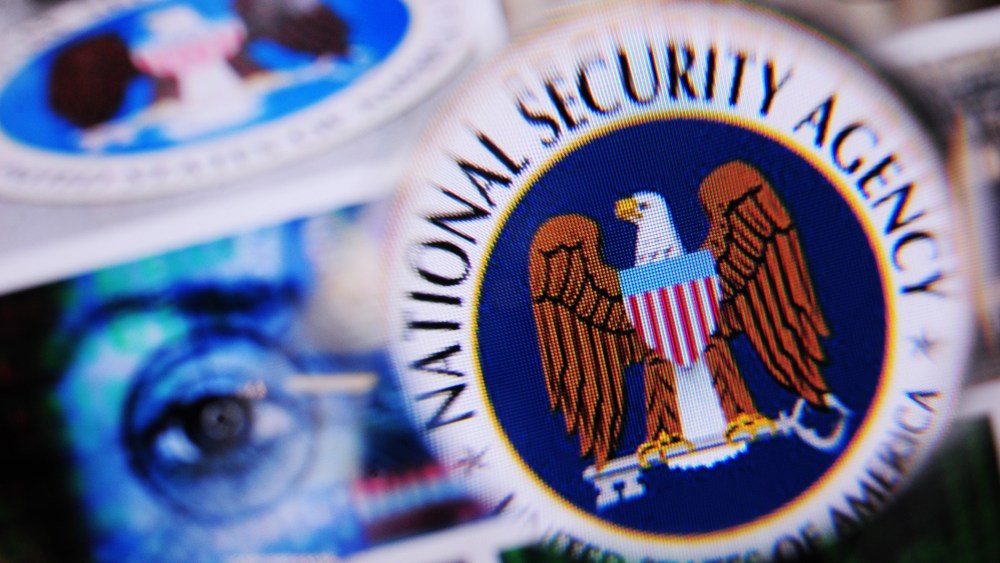 The logo of the US National Security Agency is pictured on a monitor.