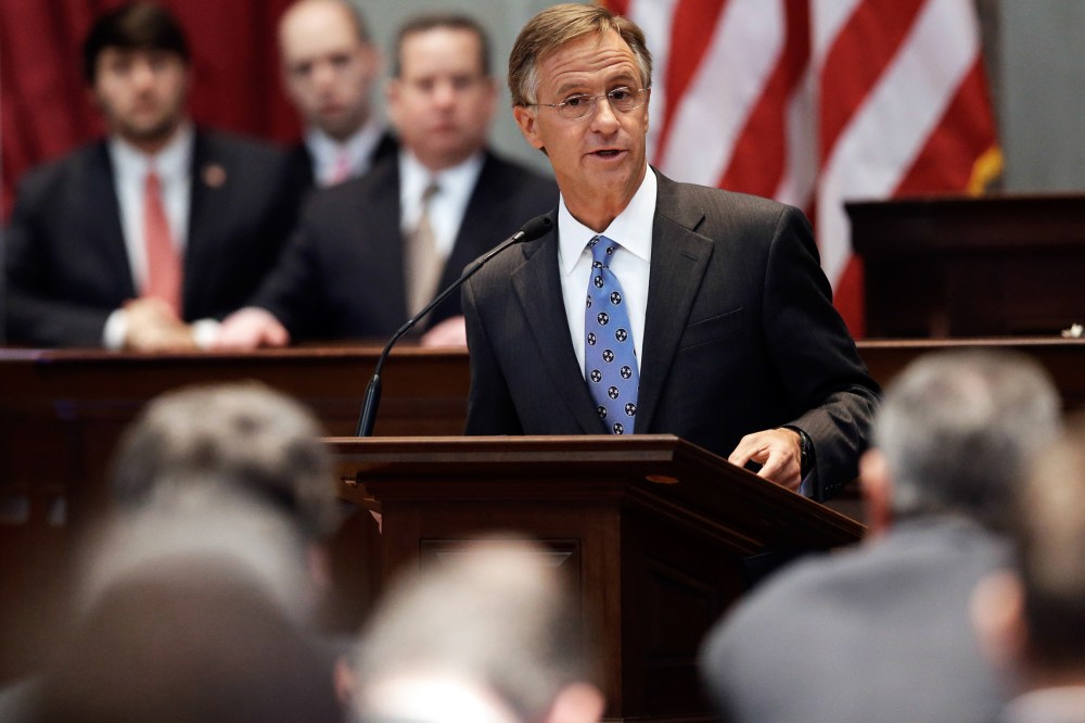 In this March 27, 2013, file photo, Gov. Bill Haslam speaks to a joint session of the Legislature in Nashville, Tenn.