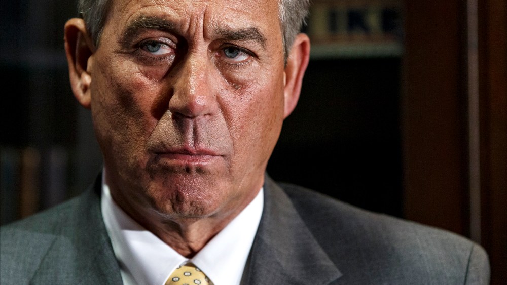 John Boehner meets with reporters at the RNC headquarters in Washington, Jan. 28, 2014.