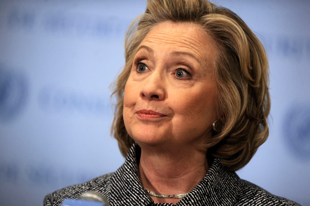 Former United States Secretary of State Hillary Clinton speaks to the media after keynoting a Women's Empowerment Event at the United Nations on March 10, 2015 in New York City. (Photo by Dennis Van Tine/Geisler-Fotopres/picture-alliance/dpa/AP)