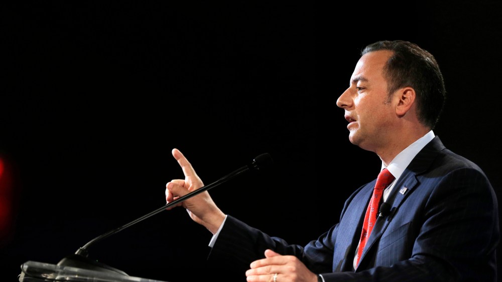 Chairman of the Republican National Committee Reince Priebus addresses an audience at the National Association of Black Journalists convention, July 31, 2014, in Boston, Mass. (Photo by Steven Senne/AP)