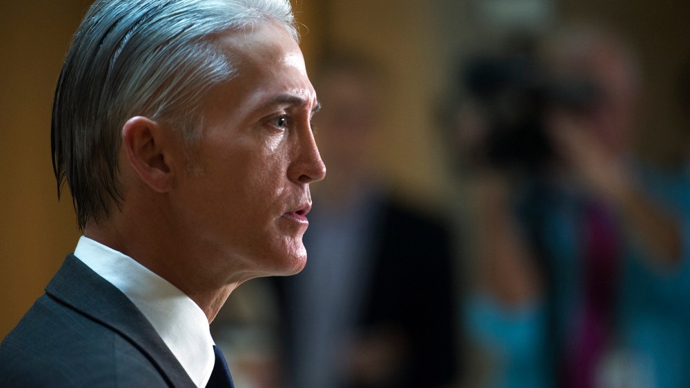 House Select Committee on Benghazi Chairman Trey Gowdy talks with the media before hearing testimony from Jake Sullivan, former Hillary Clinton aide during her tenure as Secretary of State, on Capitol Hill, Sep. 4, 2015. (Photo by Cliff Owen/AP)