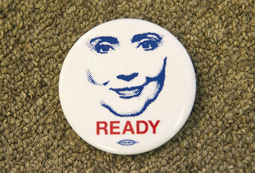 Buttons at the "Ready for Hillary" campaign office in Virginia, August 15, 2013. (Photo by Rex Features/AP)