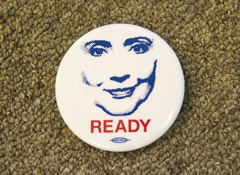 Buttons at the "Ready for Hillary" campaign office in Virginia, August 15, 2013. (Photo by Rex Features/AP)