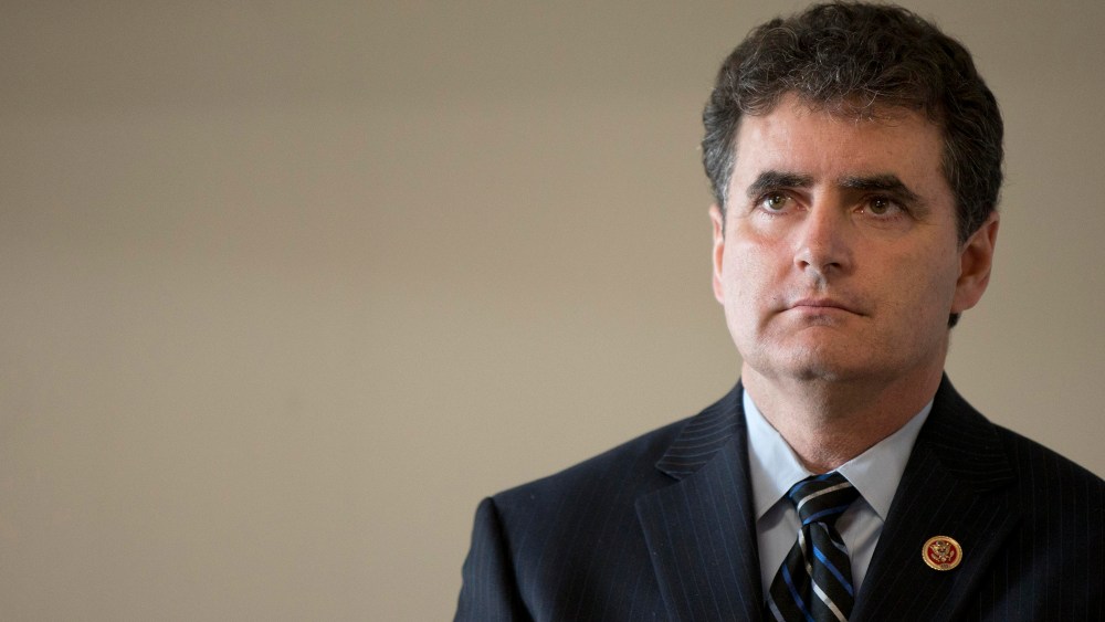 Rep. Mike Fitzpatrick, R-Pa., listens during a news conference Feb. 10, 2014, at a Fraternal Order of Police lodge in Philadelphia.  Photo by Matt Rourke/AP