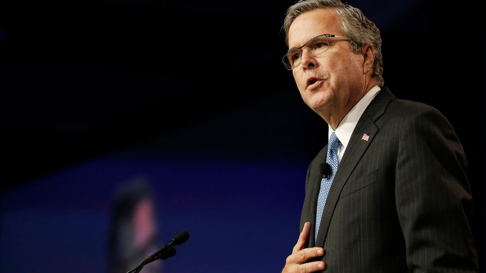 Former Florida Gov. Jeb Bush speaks at the National Automobile Dealers Association convention in San Francisco, Calif., Jan. 23, 2015. (Photo by Jeff Chiu/AP)