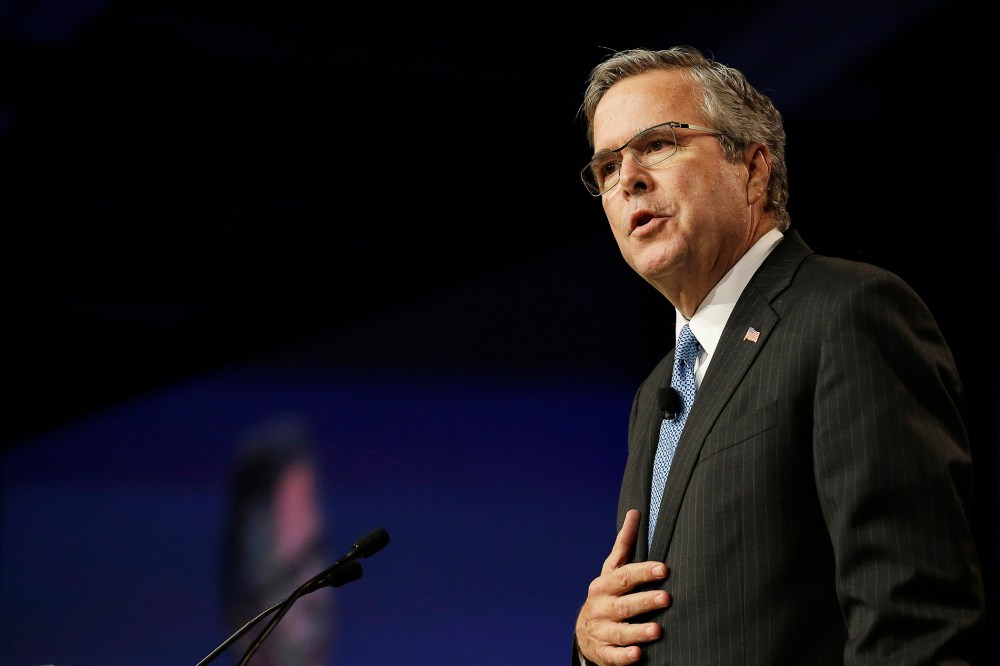Former Florida Gov. Jeb Bush speaks at the National Automobile Dealers Association convention in San Francisco, Calif., Jan. 23, 2015. (Photo by Jeff Chiu/AP)