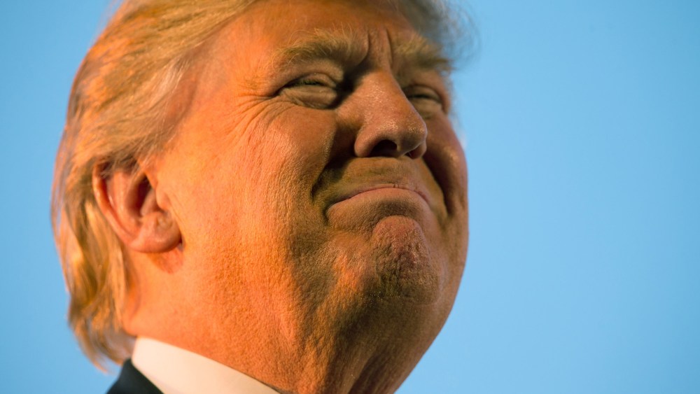 Republican presidential candidate Donald Trump pauses during while speaking at a rally at Millington Regional Airport in Millington, Tenn., Feb. 27, 2016. (Photo by Andrew Harnik/AP)