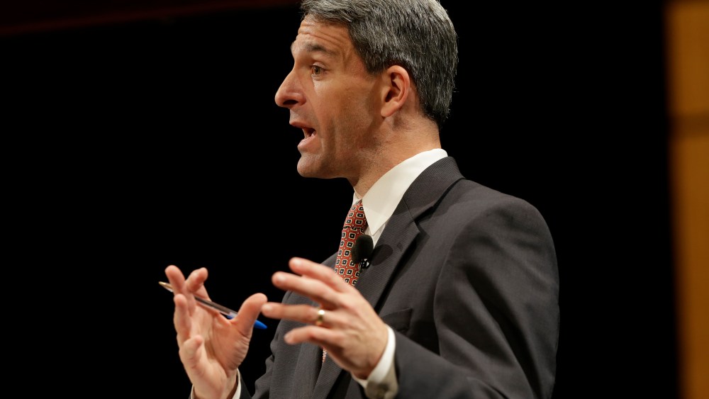 Republican gubernatorial candidate Virginia Attorney General Ken Cuccinelli, gestures during a debate at Virginia Tech in Blacksburg, Va., Thursday, Oct. 24, 2013.