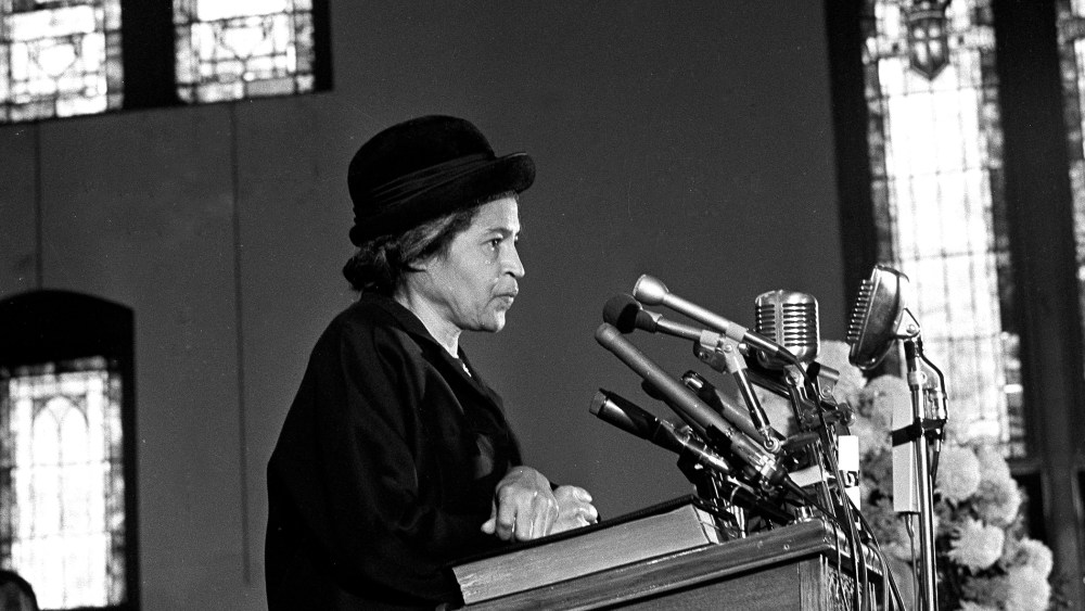 Rosa Parks speaks at Ebenezer Baptist Church in Atlanta, Ga., Jan. 15, 1969.