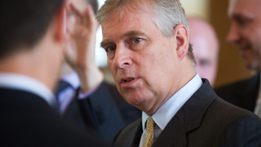 Prince Andrew, Duke of York, visits Georg August University in Goettingen, Germany on June 3, 2014. (Swen Pförtner/picture-alliance/DPA/AP)
