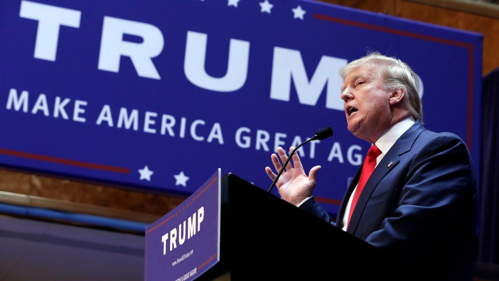 Developer Donald Trump delivers remarks during his announcement that he will run for president of the United States, in the lobby of Trump Tower, New York, June 16, 2015. (Photo by Richard Drew/AP)