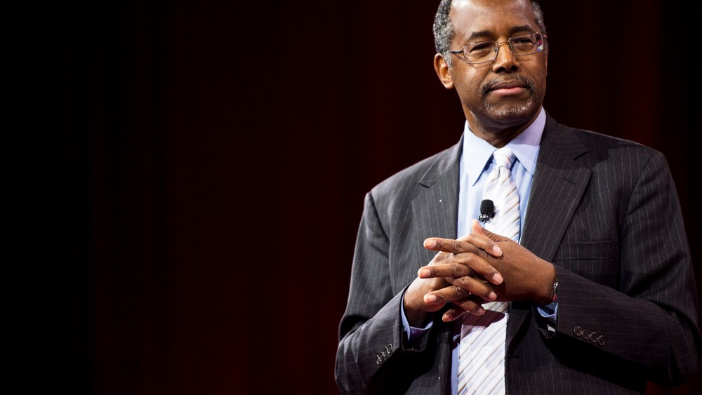 Dr. Ben Carson speaks to address the crowd at CPAC in National Harbor, Md., on Feb. 26, 2015. (Photo By Bill Clark/CQ Roll Call/AP)