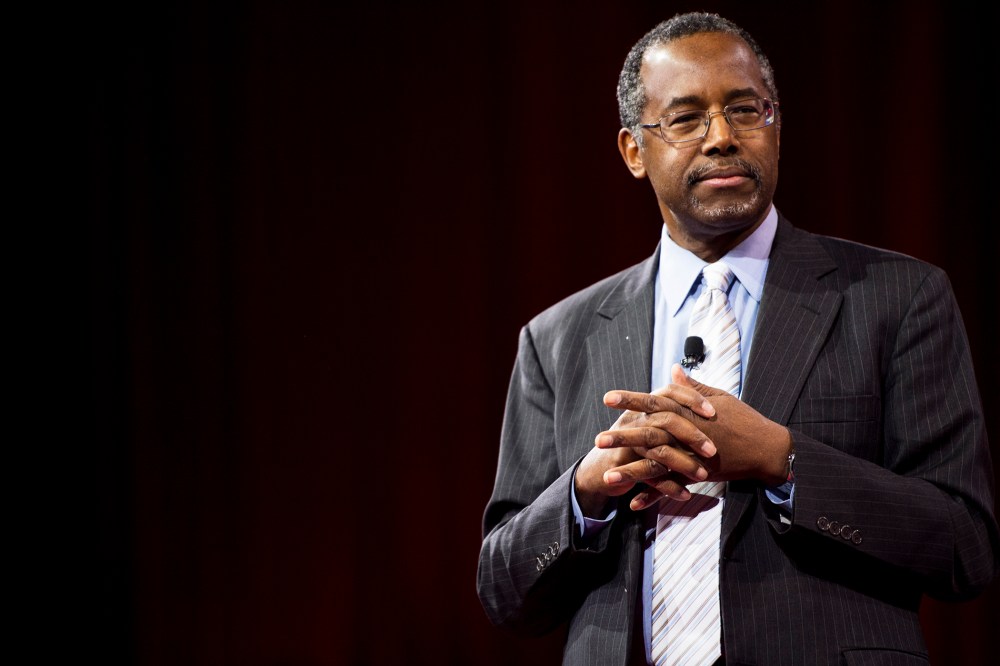 Dr. Ben Carson speaks to address the crowd at CPAC in National Harbor, Md., on Feb. 26, 2015. (Photo By Bill Clark/CQ Roll Call/AP)
