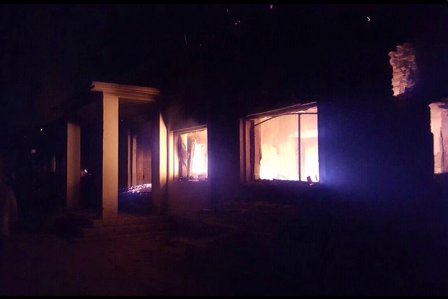 The Doctors Without Borders trauma center is seen in flames, after an explosion near their hospital in the northern Afghan city of Kunduz, Oct. 3, 2015. (Photo by Doctors Without Borders/AP)