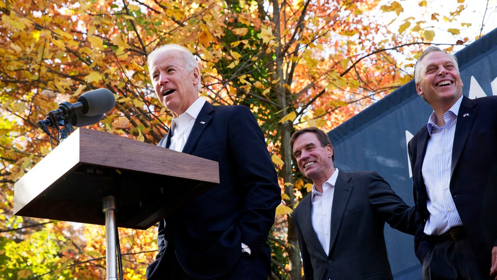 Vice President Joe Biden, left, speaks at a campaign event for Virginia Democratic gubernatorial candidate Terry McAuliffe.