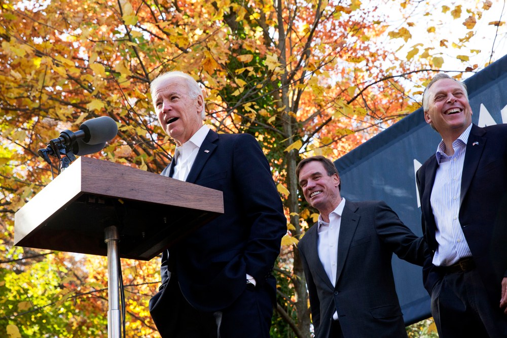 Vice President Joe Biden, left, speaks at a campaign event for Virginia Democratic gubernatorial candidate Terry McAuliffe.