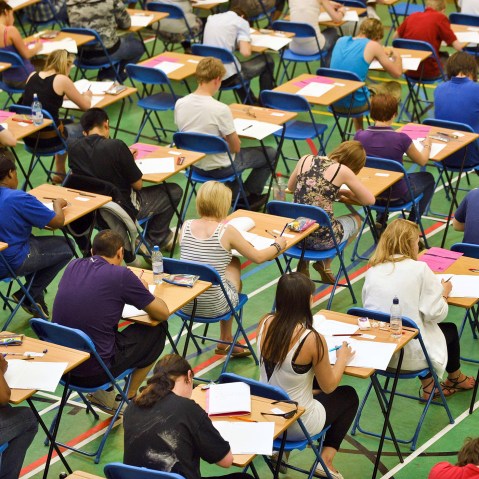 Students take an exam.